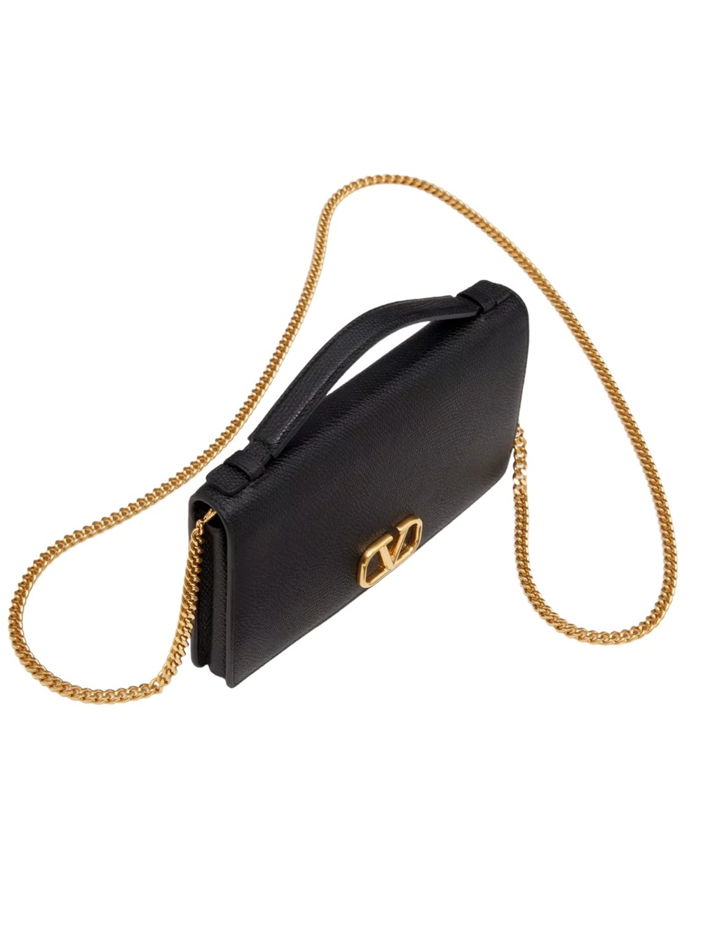 Valentino Black Leather Crossbody with Gold Chain Strap